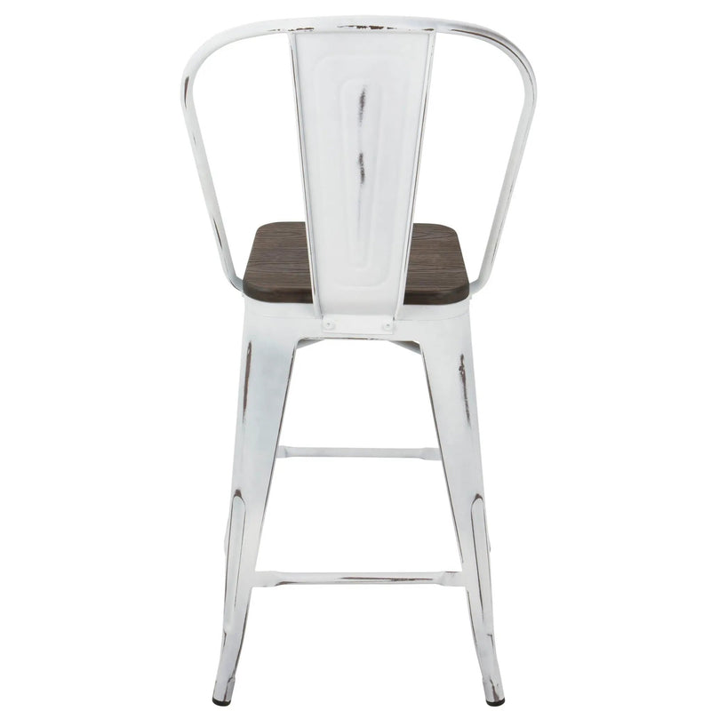 Oregon - Industrial High Back Counter Stool (Set of 2) - Vintage White / Espresso by Unique Piece Furniture
