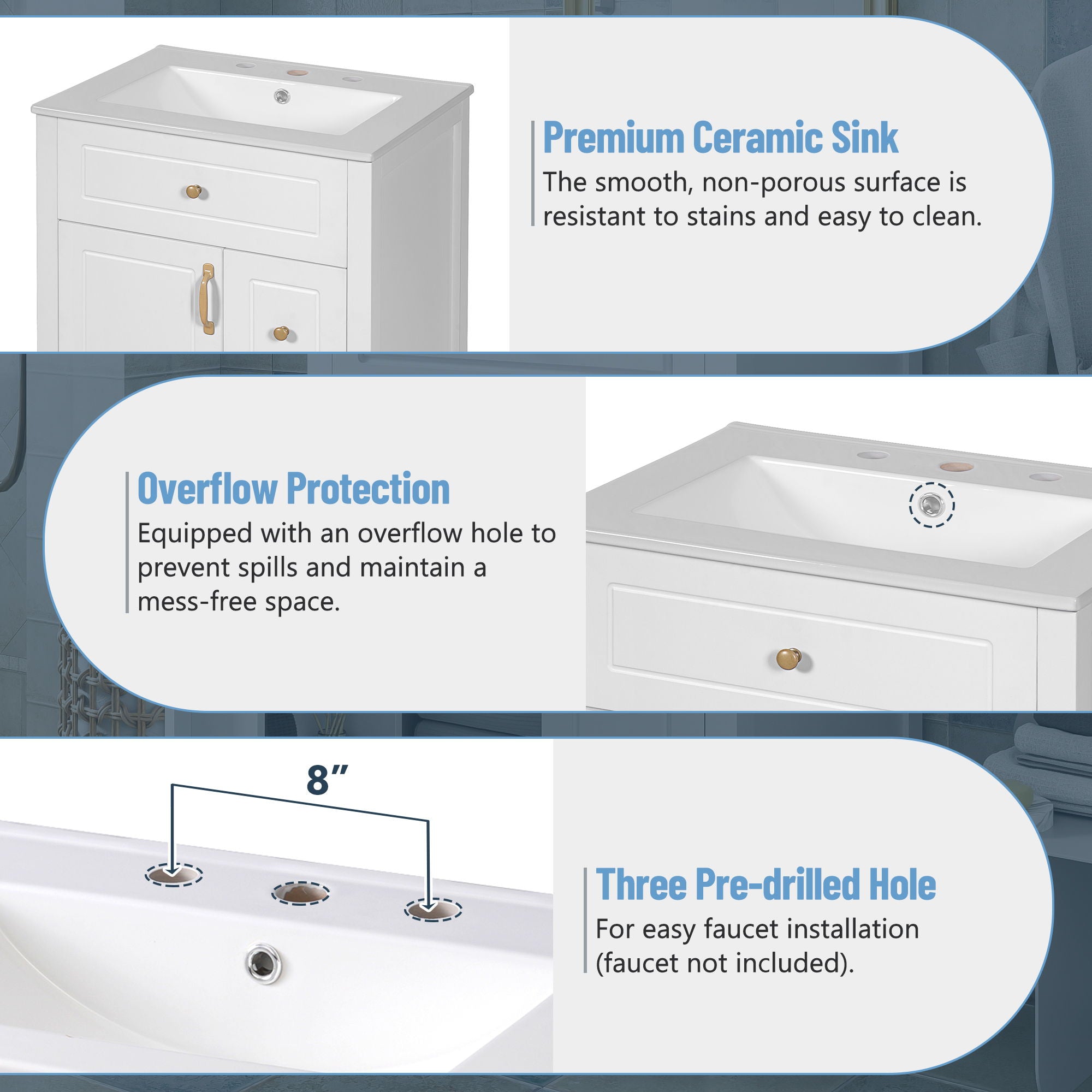 Elegant Bathroom Vanity With Ceramic Sink, Soft Close Doors And Drawers, Double Storage Racks by HouseOfZazla