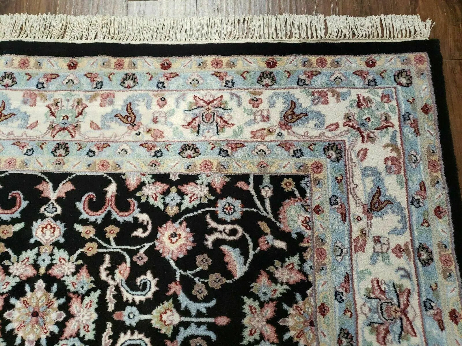 6' X 9' Handmade Indian Agra Wool Rug Carpet Vegetable Dyes Black by Jewel Rugs