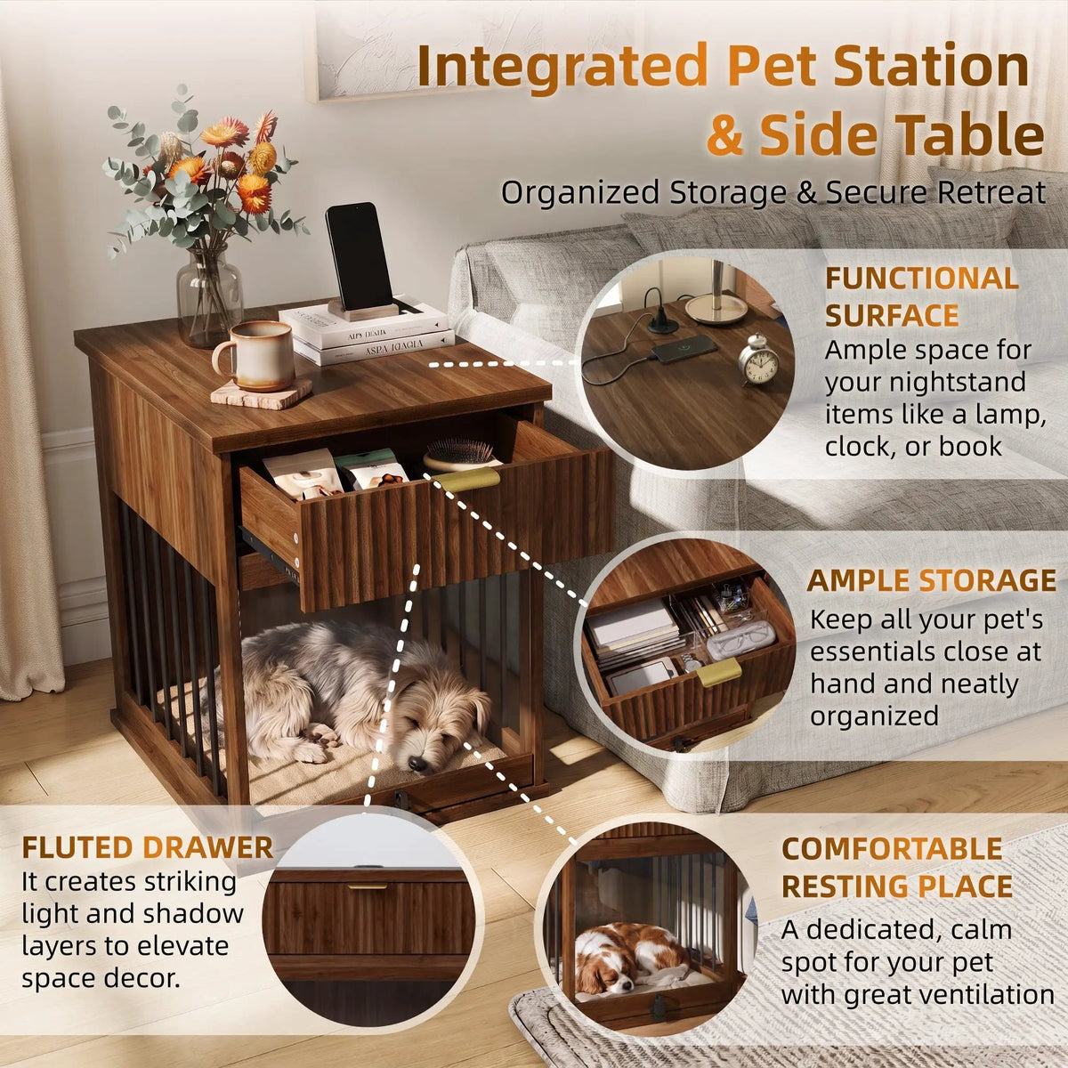 Dog Crate End Table with Charging Station and Storage by HouseOfZazla