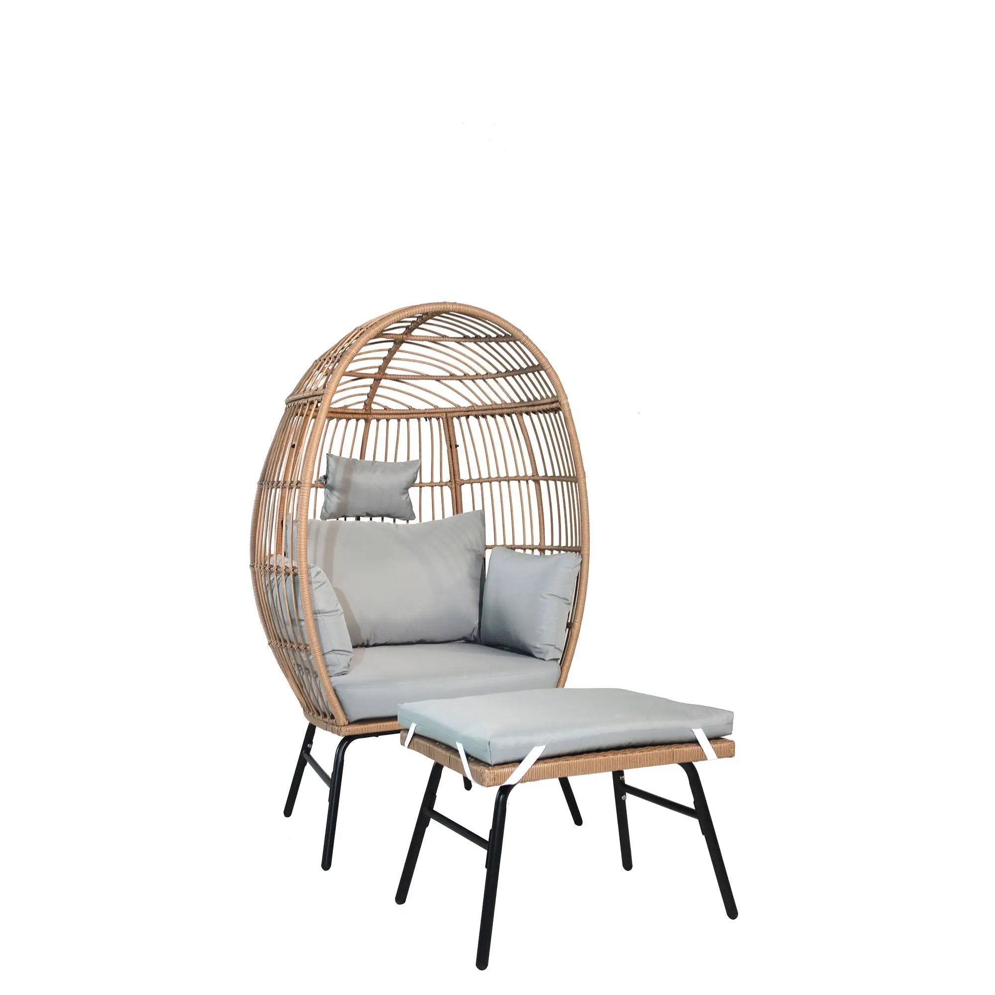 Outdoor Garden Wicker Egg Chair And Footstool Patio Chaise, With Cushions, Outdoor Indoor Basket Chair by HouseOfZazla