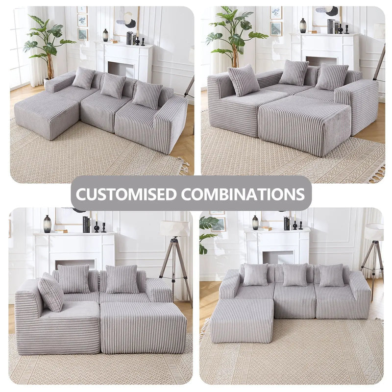 L - Shape Modern Minimalist Modular Sectional Sofa, Upholstered Cloud Couch With Deep Seats by Unique Piece Furniture