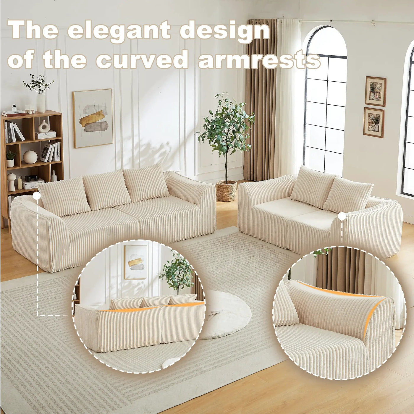 Minimalist 3+2 Seater Corduroy Sofa Set by HouseOfZazla