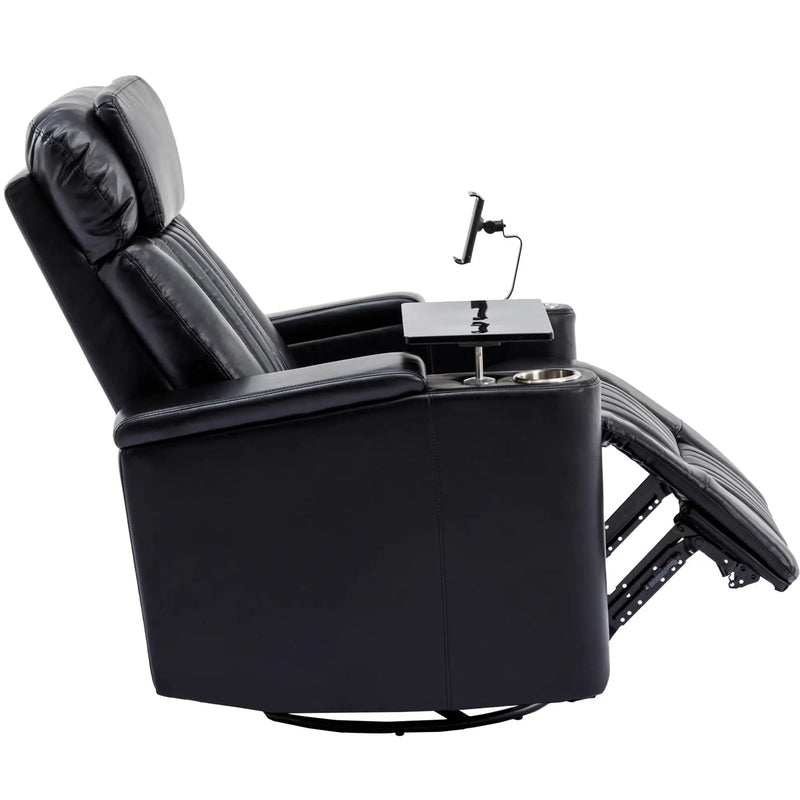 270° Power Swivel Recliner Home Theater Chair With Hidden Arm Storage, LED Light, Cup Holder, And Tray Table by HouseOfZazla