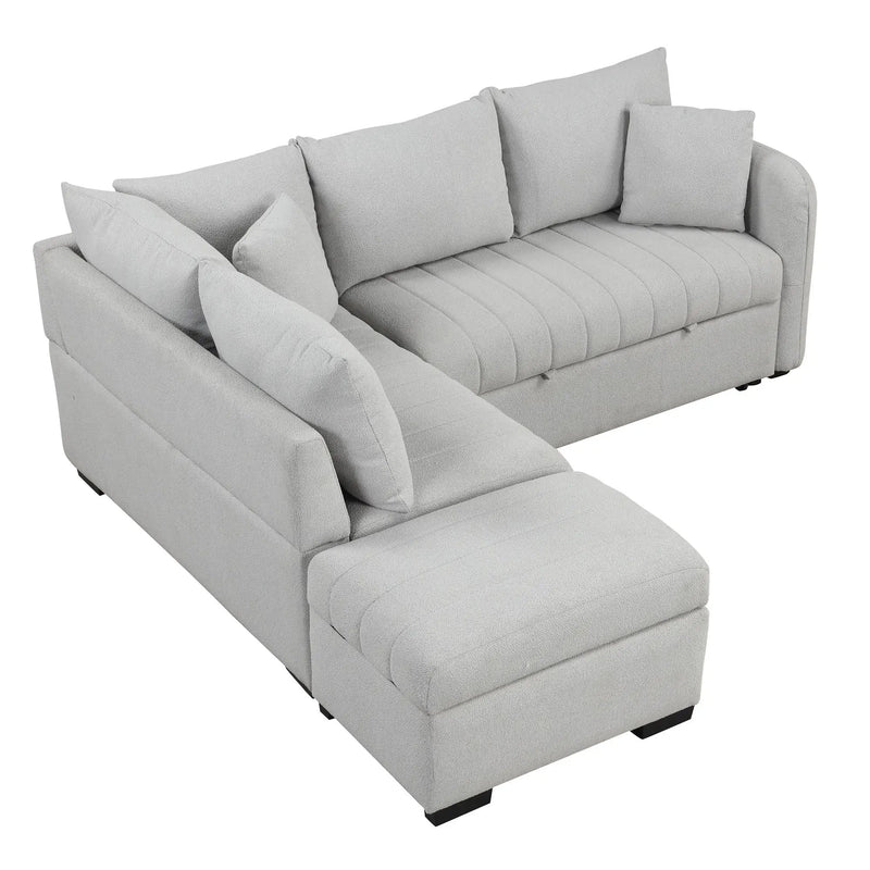 L-Shaped Sectional Pull Out Sofa Bed Sleeper Sofa With Two USB Ports, Two Power Sockets And A Movable Storage Ottoman by HouseOfZazla