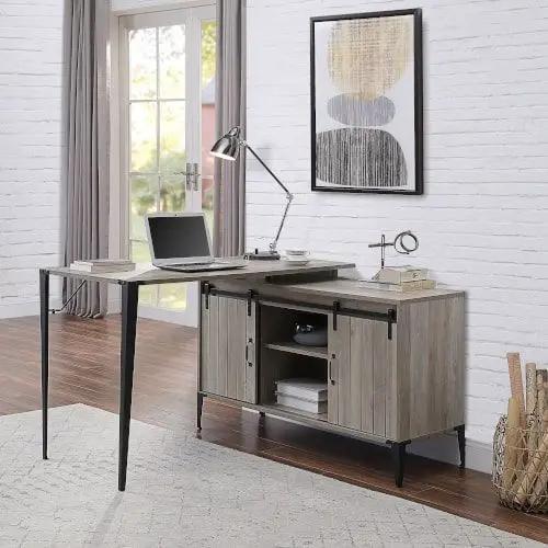 Zakwani - Writing Desk With USB - Gray Oak & Black by Unique Piece Furniture