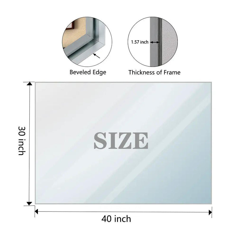 40X30" Silver Rectangular Wall-Mounted Beveled Bathroom Mirror, Square Angle Metal Frame Wall Mounted Bathroom Mirrors For Wall (Horizontal & Vertical) - Silver by HouseOfZazla