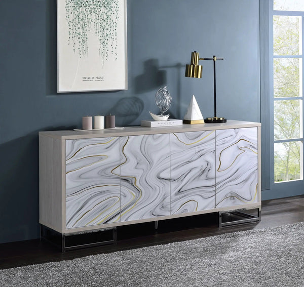 Panos - Console Cabinet - White Marcle / Chrome
