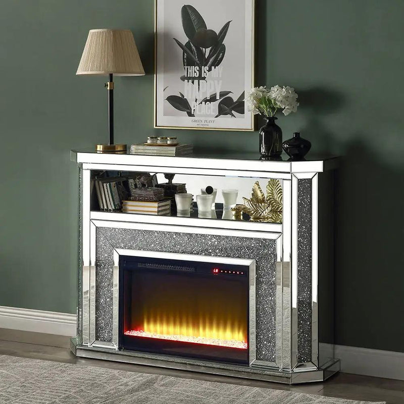 Noralie - 51" Fireplace With LED - Mirrored & Faux Diamonds by Unique Piece Furniture