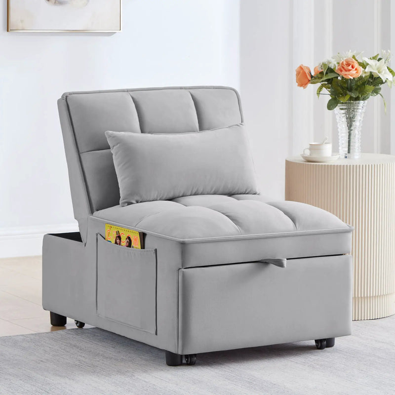 4 in 1 Multi-Function Single Sofa Bed with Storage Pockets Gray by HouseOfZazla