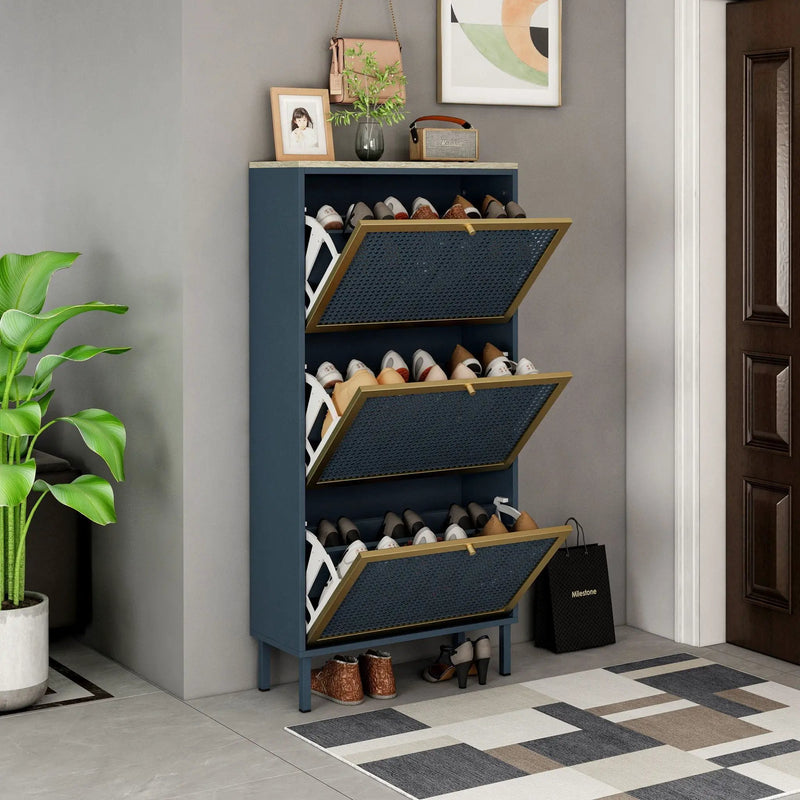 Modern Rattan 3 Door Shoe Rack Cabinet for Entryway by HouseOfZazla