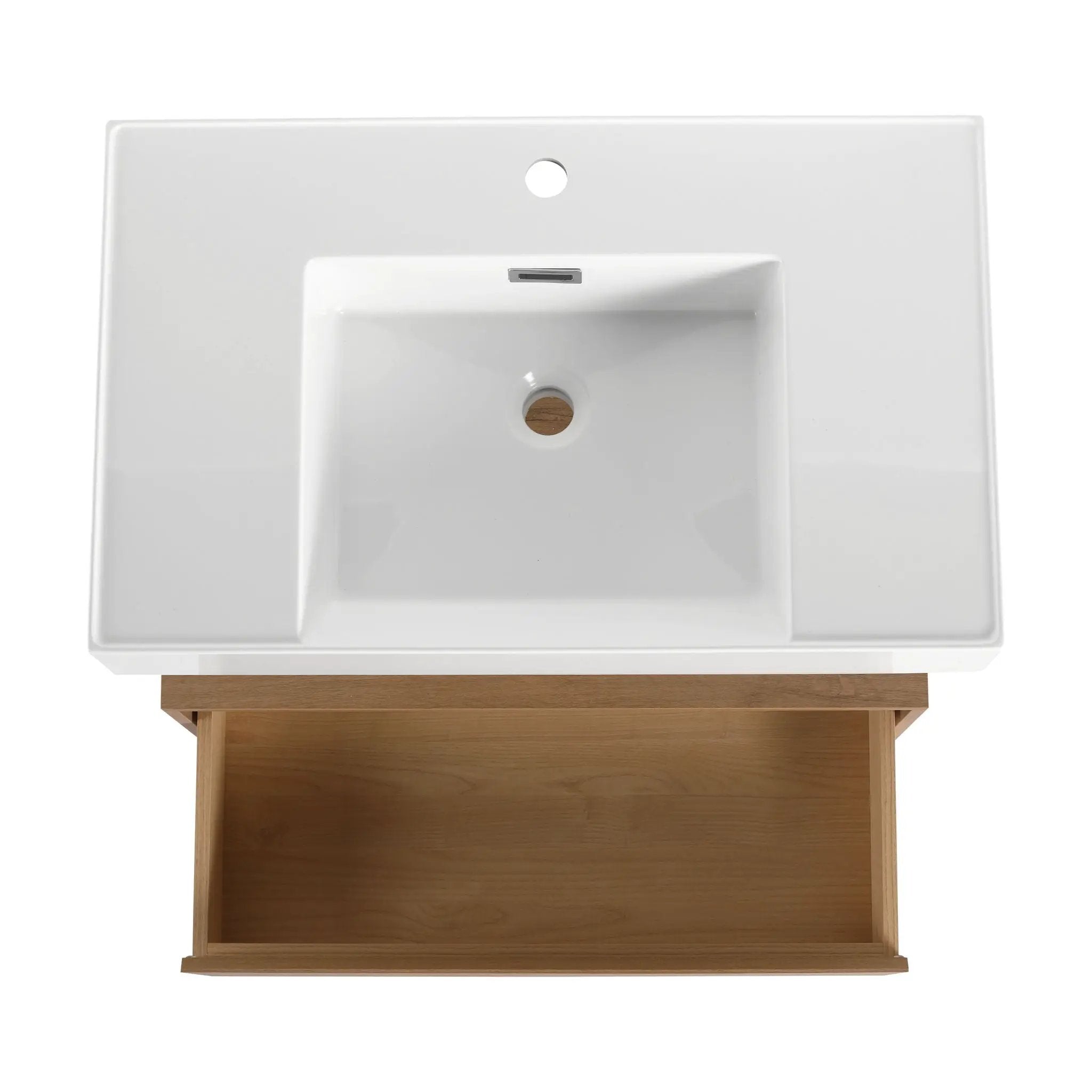 Modern Wall Mounted 30 Inch Bathroom Vanity With Resin Sink And 2 Side Cabinet In Imitative - Imitative Oak by HouseOfZazla
