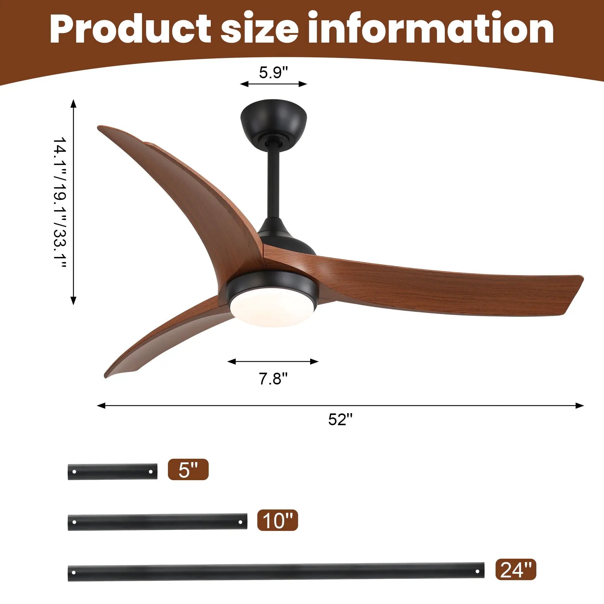 Ceiling Fan With 3 Blades, Remote Control, Reversible DC Motor, Dimmable Light, And Timer - Black by HouseOfZazla