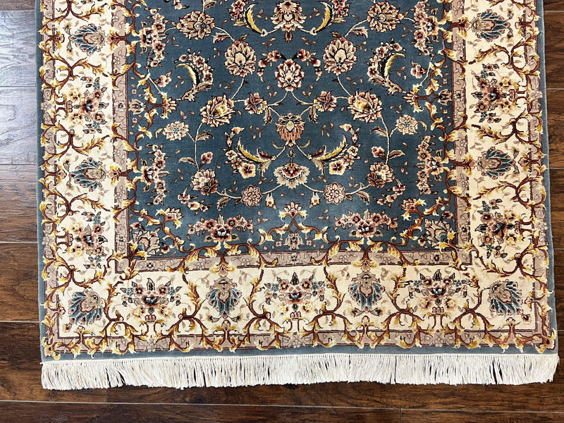 Sino Persian Rug 4x6, Very Fine Oriental Carpet, Handmade Rug 4 x 6, Floral Allover Vintage Traditional Wool & Silk Highlights, 200 KPSI by Jewel Rugs