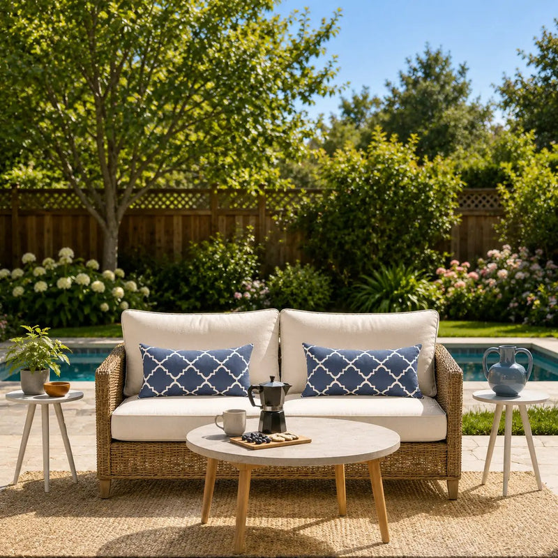 4 Pack Outdoor Lumbar Pillow with Inserts - Navy Trellis by HouseOfZazla