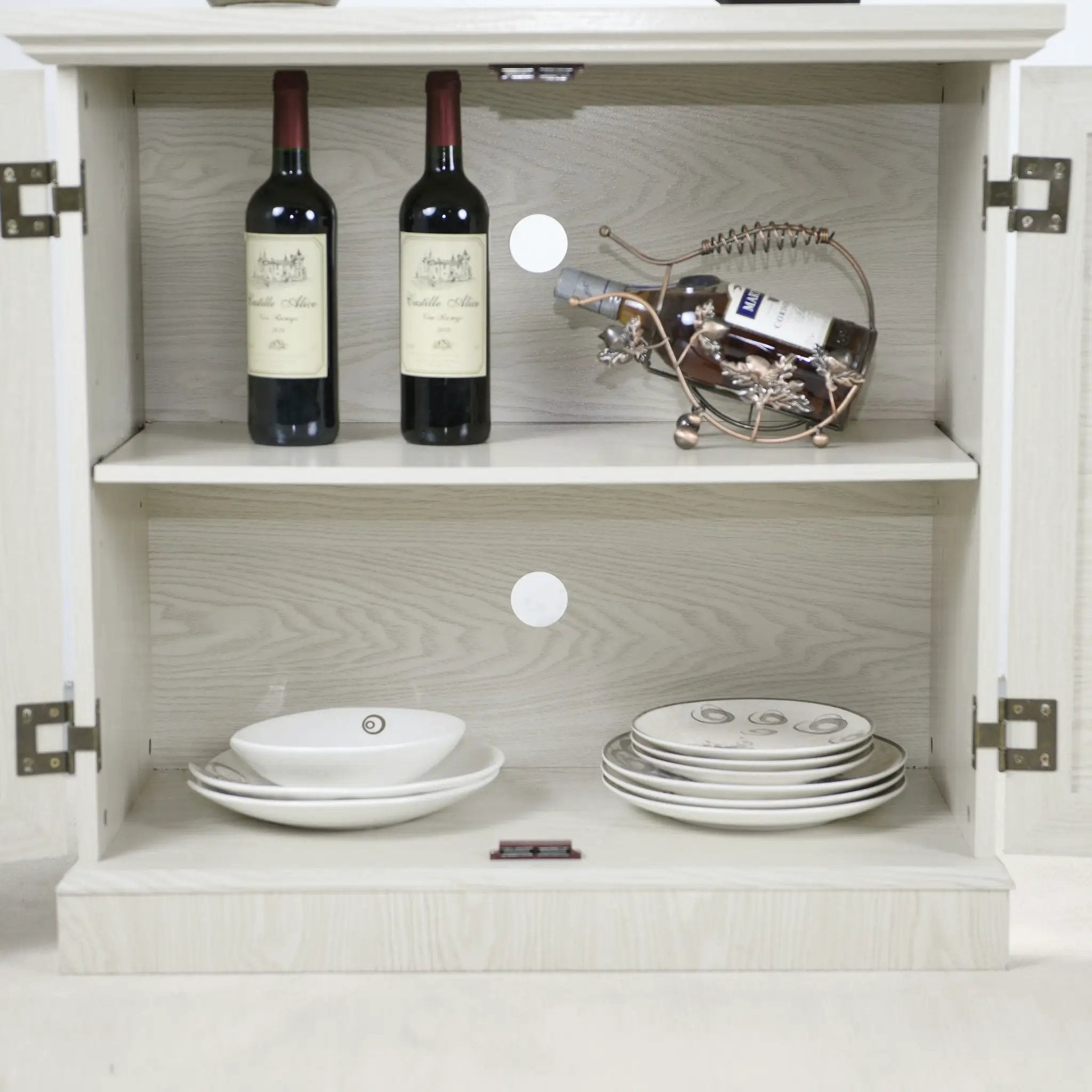 Sideboard Cabinet With Mirrored Doors, Adjustable Shelf, Metal Handles
