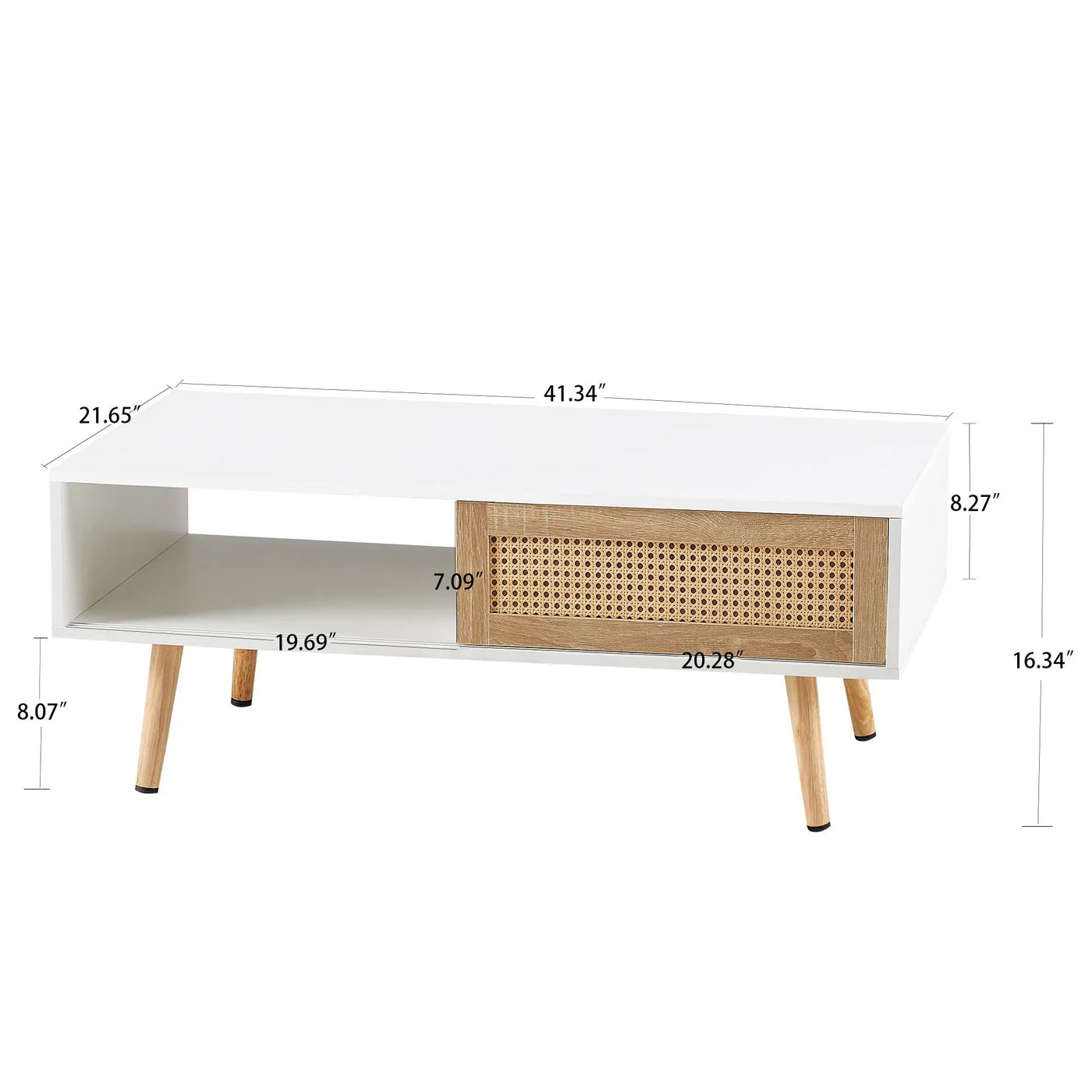 41.34" Rattan Coffee Table, Sliding Door For Storage, Solid Wood Legs, Modern Table For Living Room by HouseOfZazla