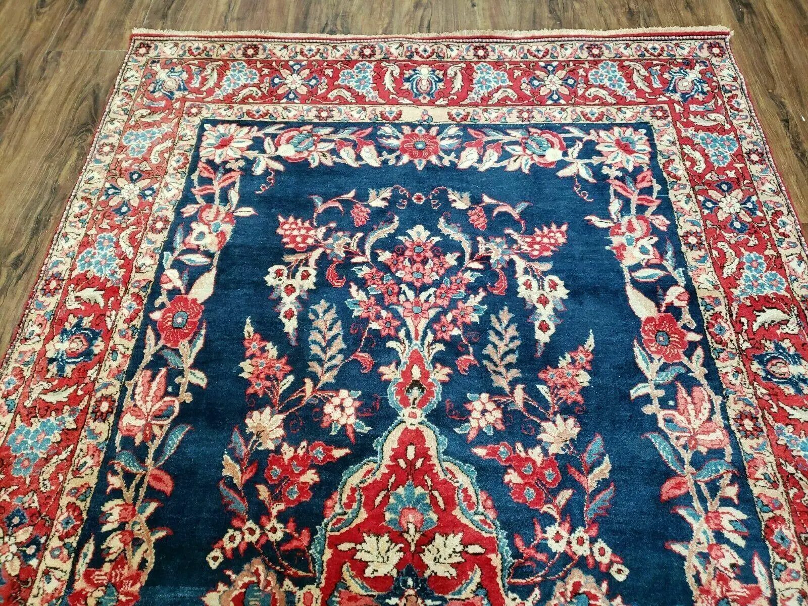 4' X 7' Vintage Handmade Turkish Wool Rug Flowers Birds Tree Of Life Blue Red by Jewel Rugs