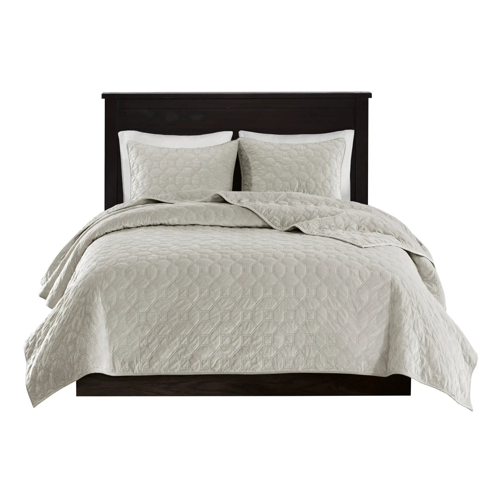 3 Piece Velvet Quilt Set Ivory King/Cal King by HouseOfZazla