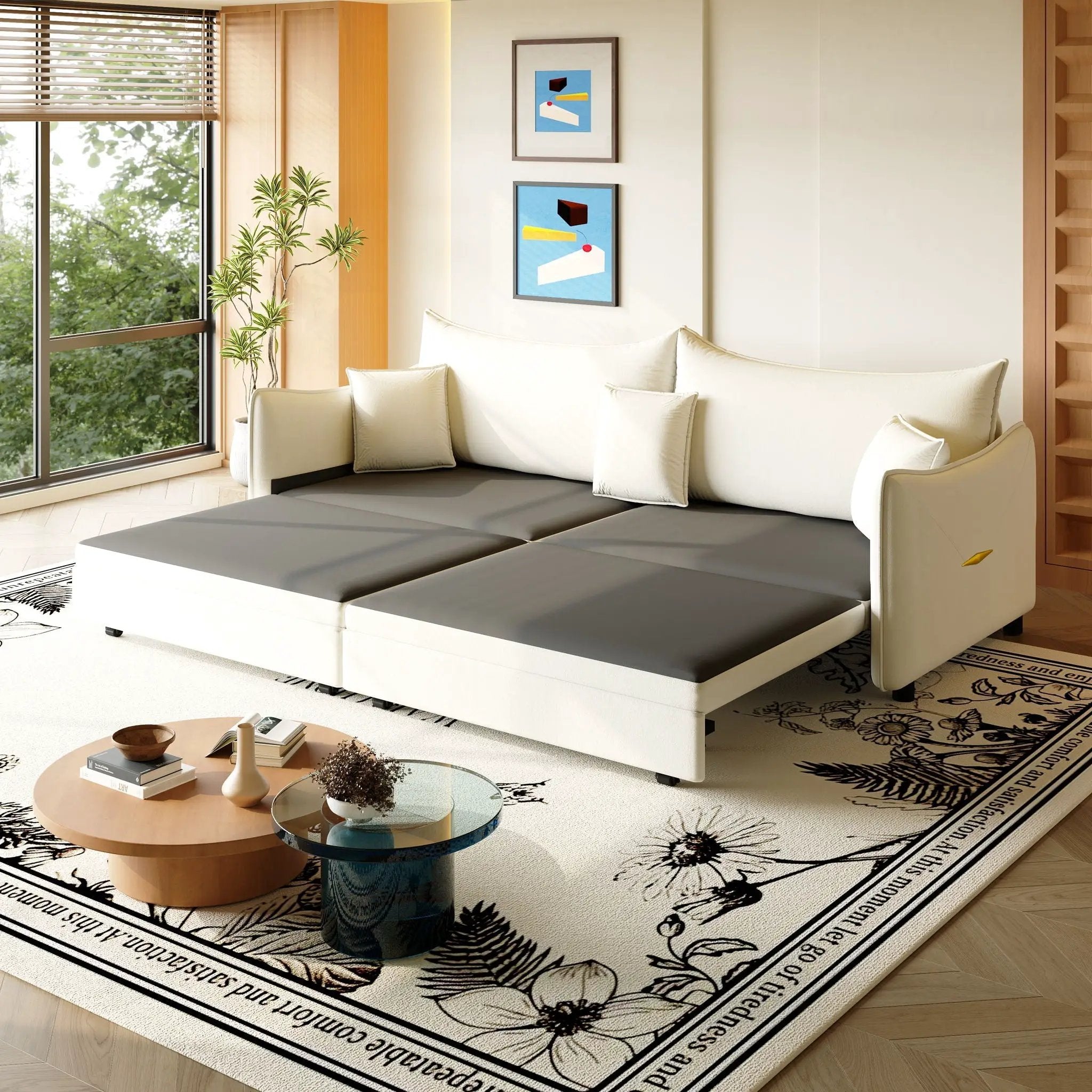 King Pull Out Sofa Bed, 3-In-1 Convertible Bed With 3 Pillows by HouseOfZazla