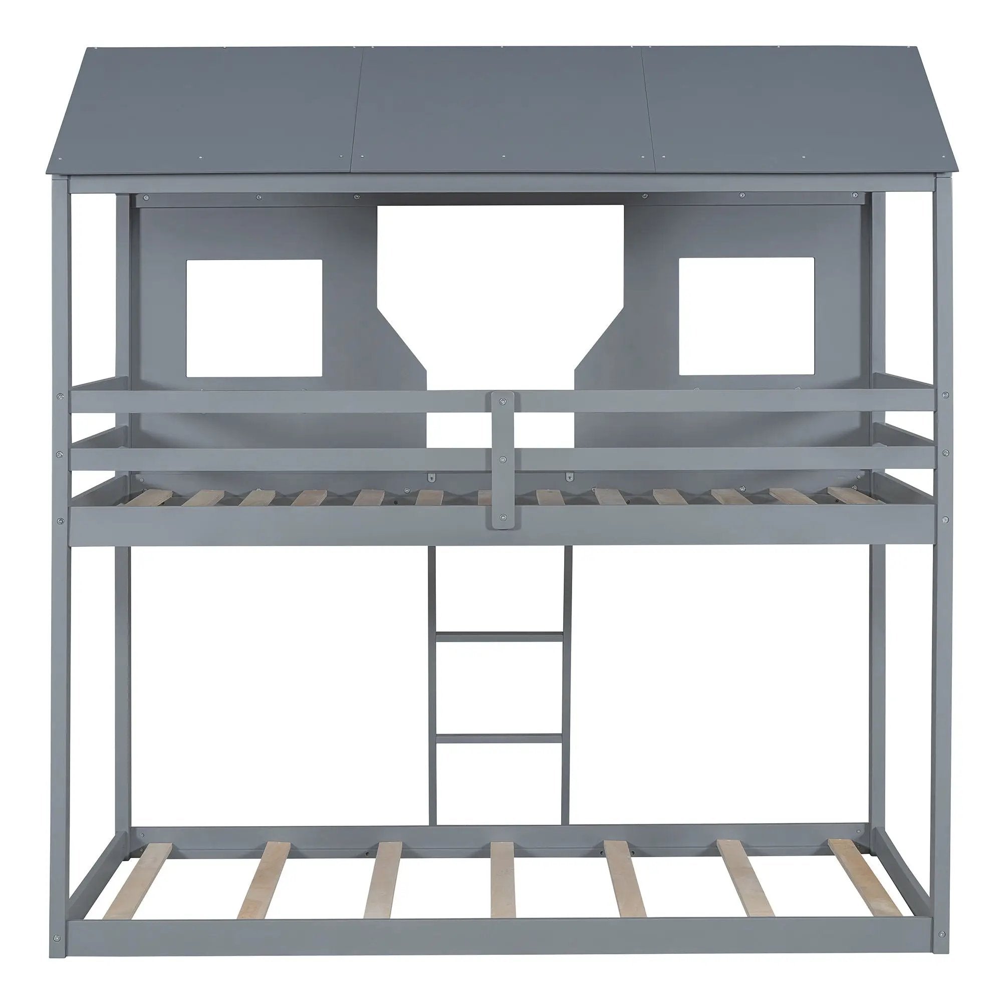 Twin Over Twin Bunk Bed With Roof, Window, Guardrail, Ladder by HouseOfZazla