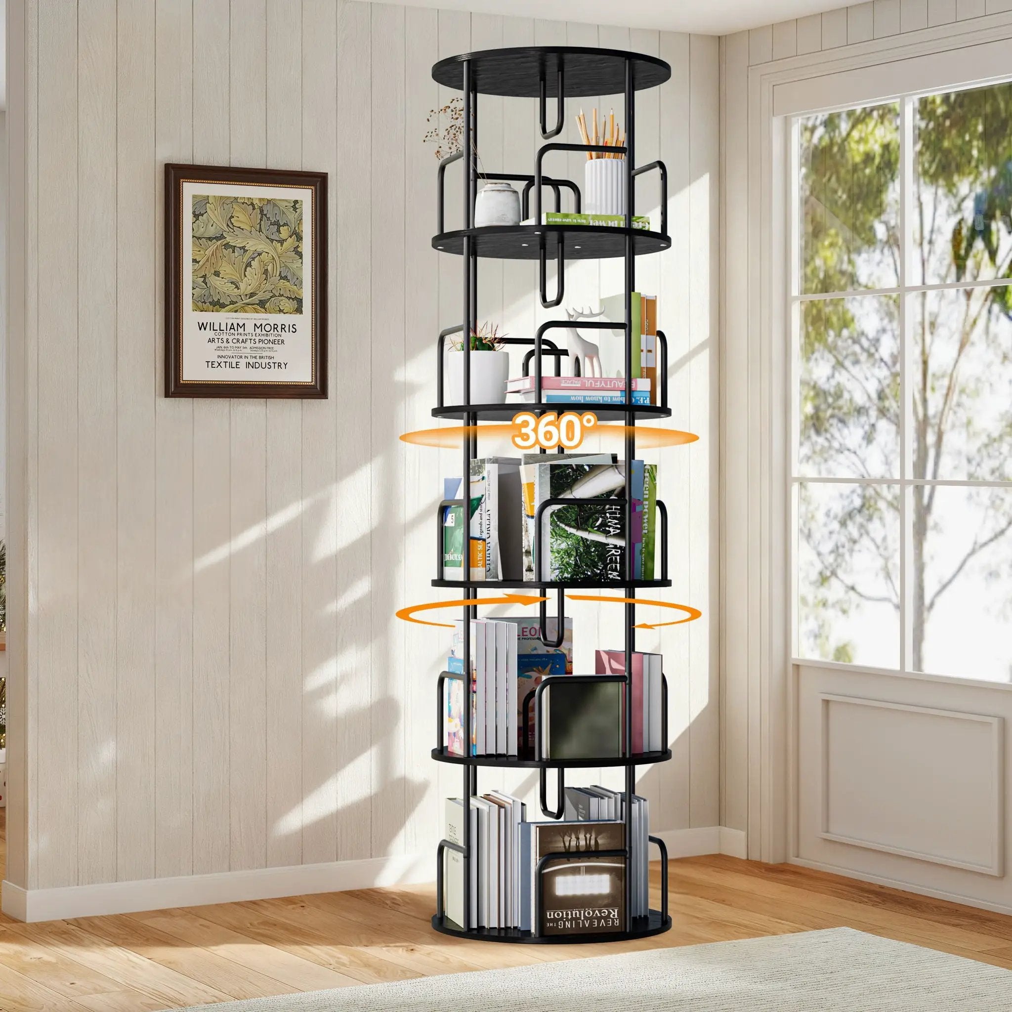 Rotating Bookshelf Tower 5 Tier Spinning 360 Degree Revolving Storage Shelf by Unique Piece Furniture