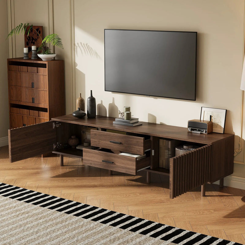 TV Stand For TVs Up To 80", Media Entertainment Center With Ample Storage - Dark Brown by Unique Piece Furniture