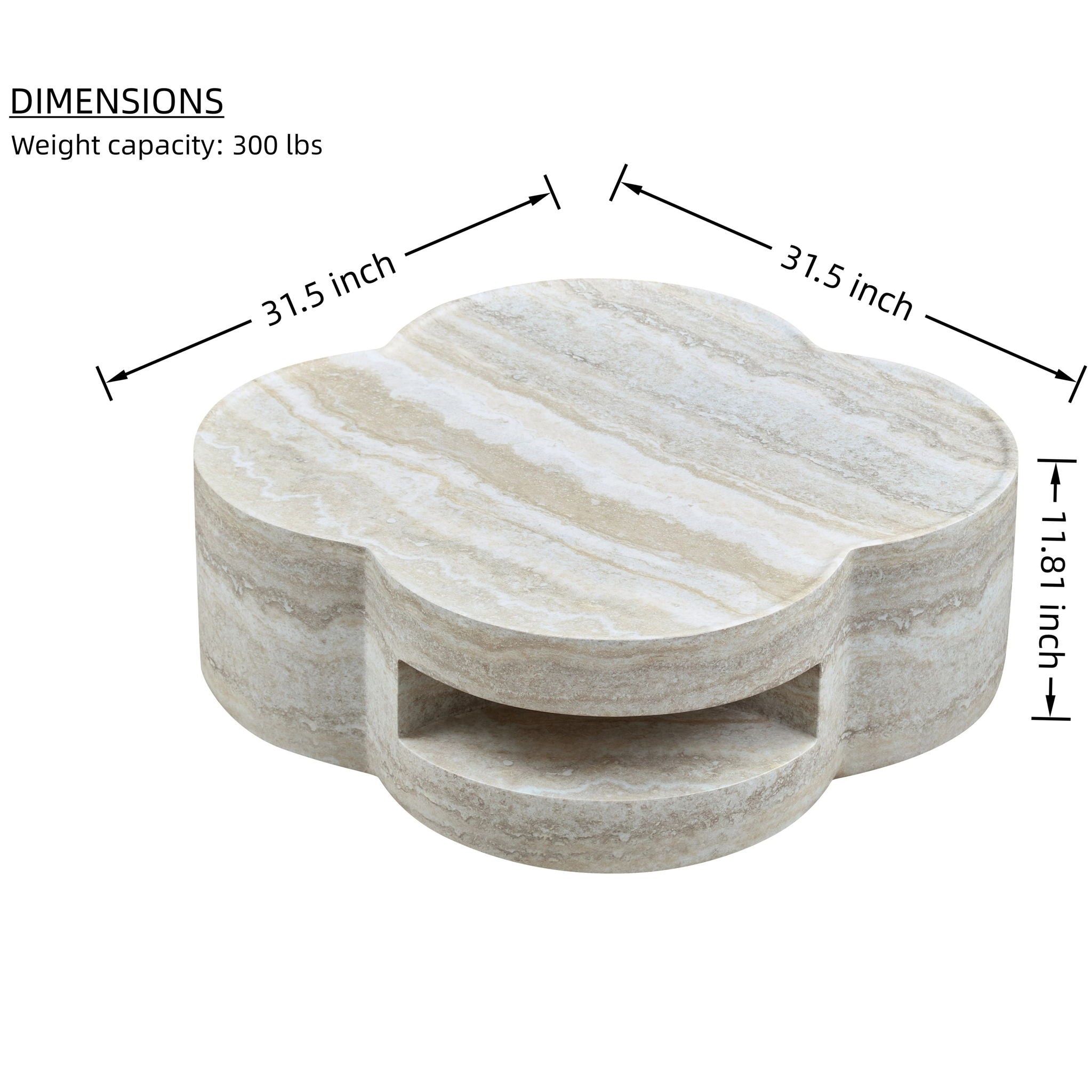 Clover Round Coffee Table With Open Storage - Marble by HouseOfZazla