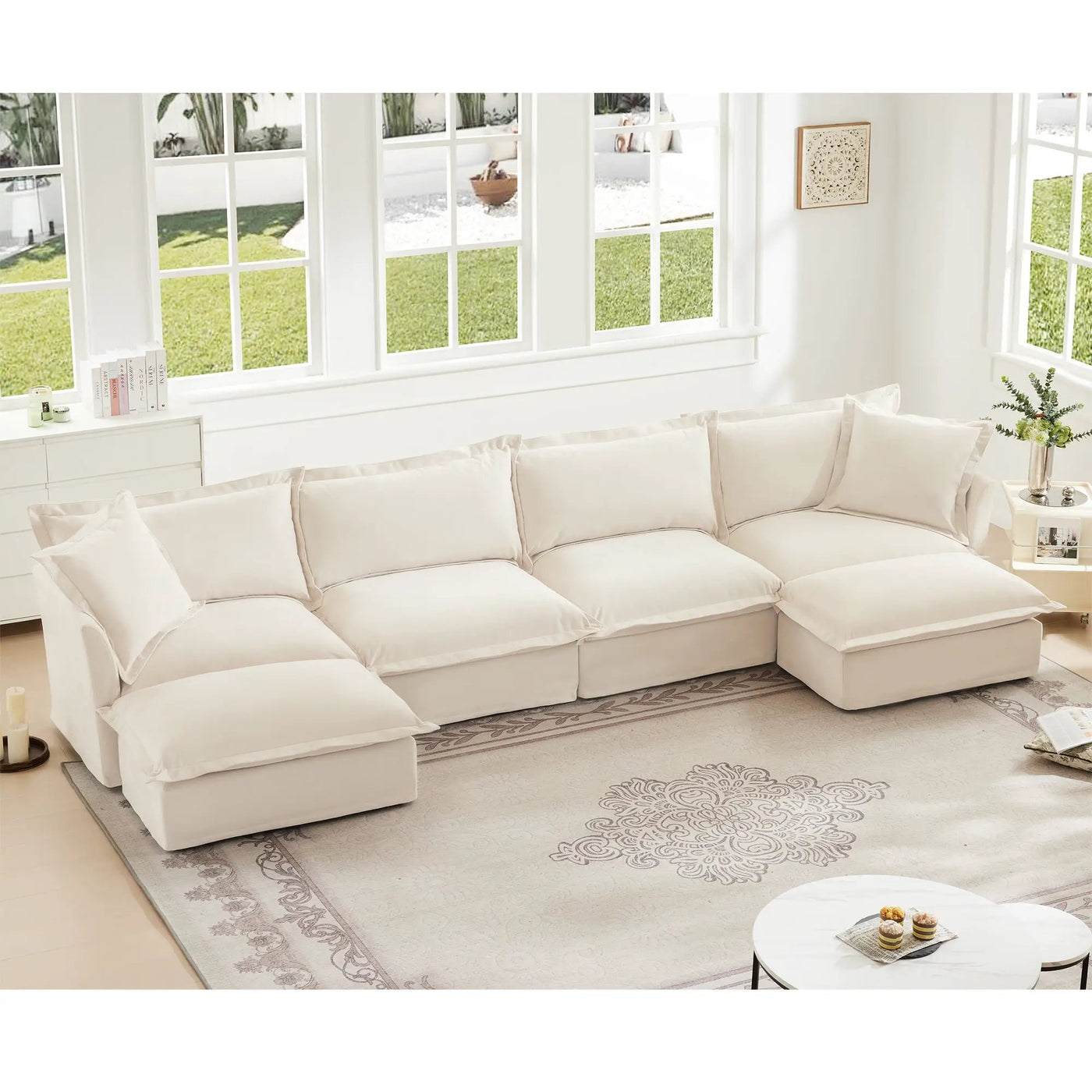 Slipcovered U Shape Sectional Wide and Deep Seat Sofa Couch by HouseOfZazla