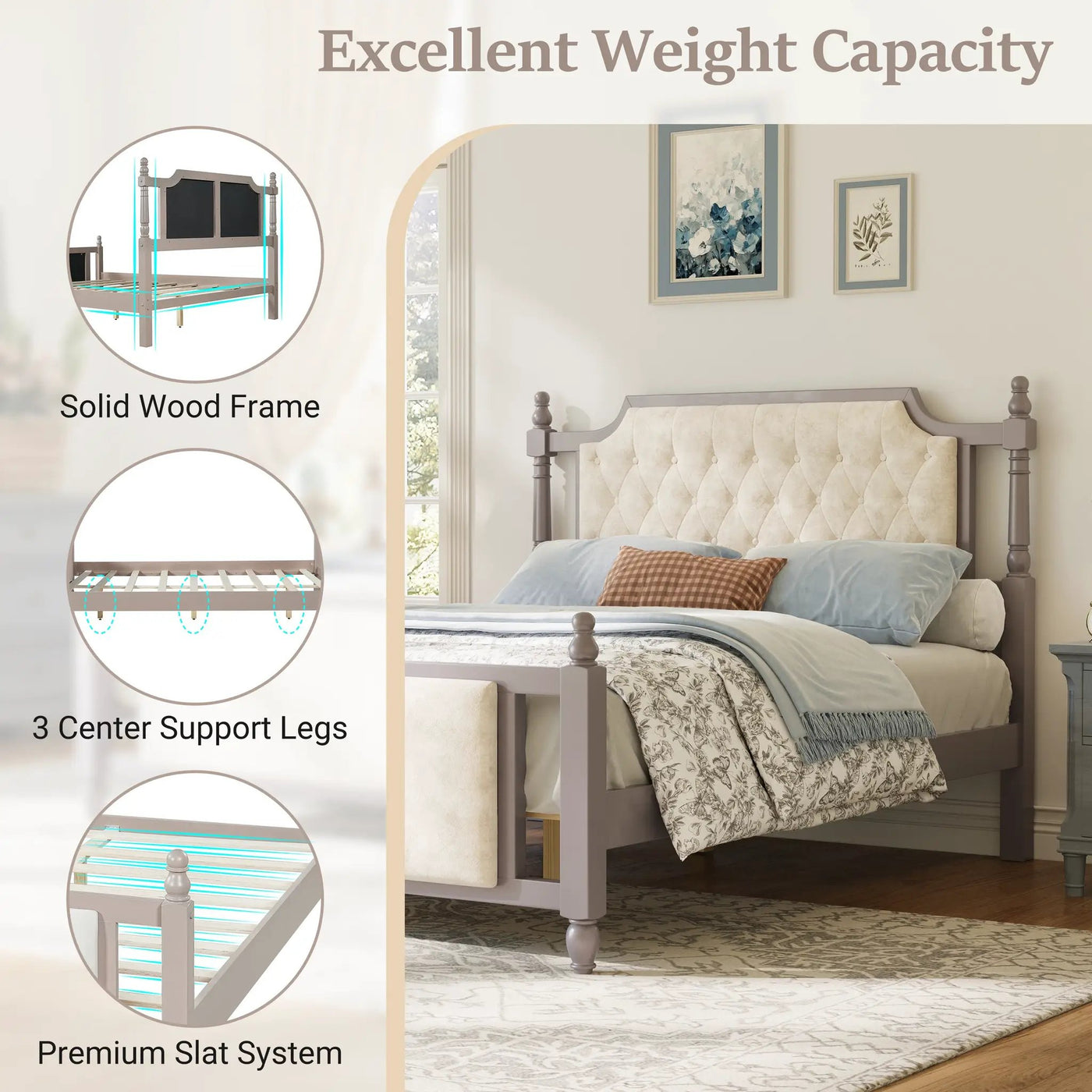 Queen Size Upholstered Platform Bed with Button Tufted Headboard by HouseOfZazla