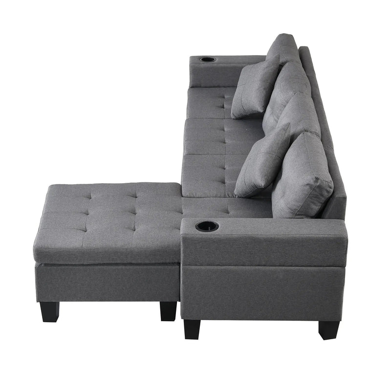 Sectional Sofa Set For Living Room With L Shape Chaise Lounge, Cup Holder And Left Or Right Hand Chaise Modern 4 Seat by HouseOfZazla