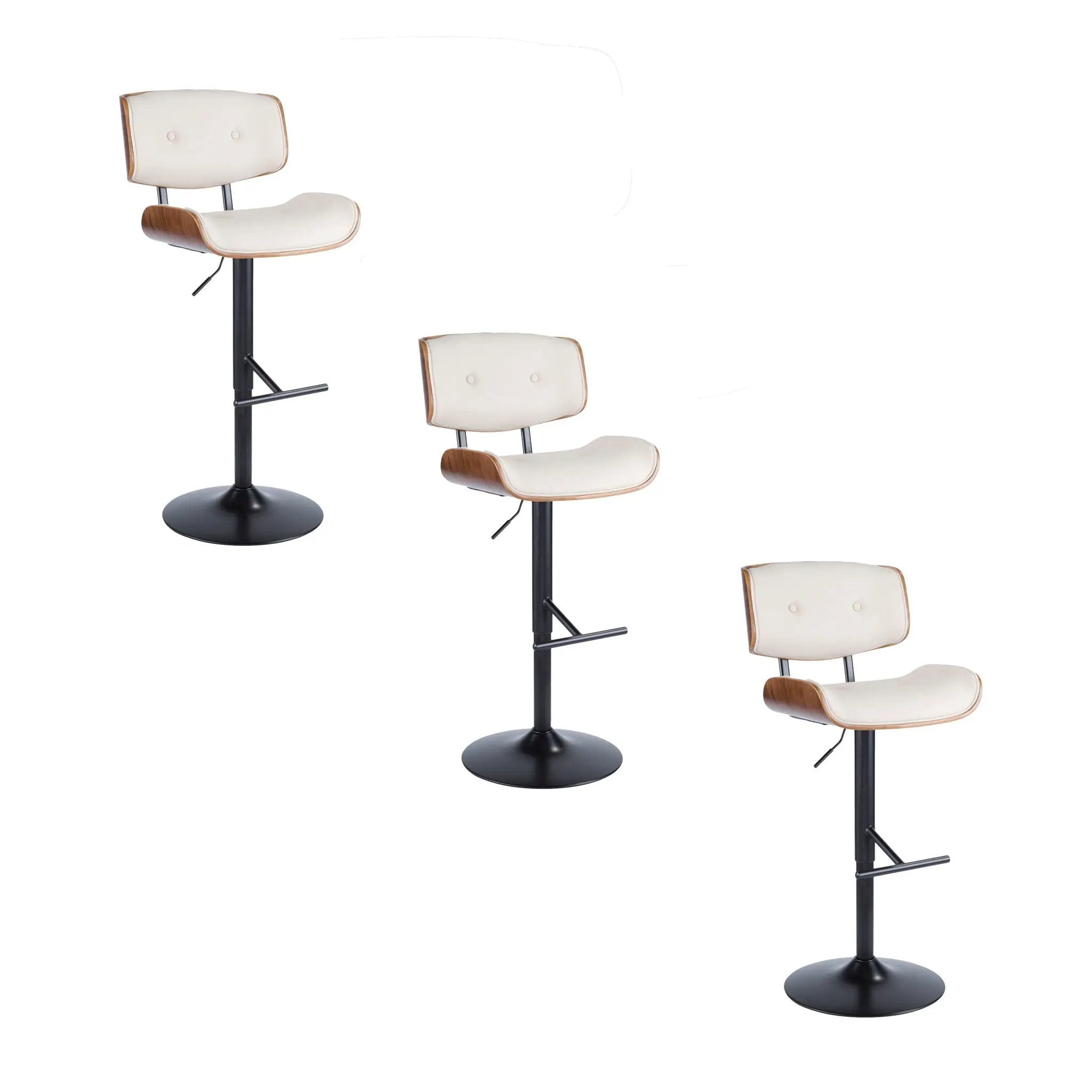 Lombardi - Mid Century Modern Adjustable Barstool With Swivel With Straight T Footrest (Set of 3) by Unique Piece Furniture