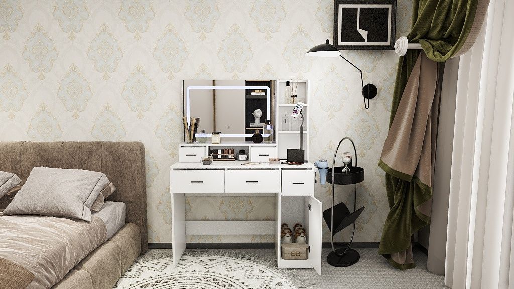 40.95" Newly Designed Smart Mirror Dressing Table With Drawers And Storage Cabinet, Dressing Table With Dressing Pad For Bedroom, Dressing Room by Unique Piece Furniture