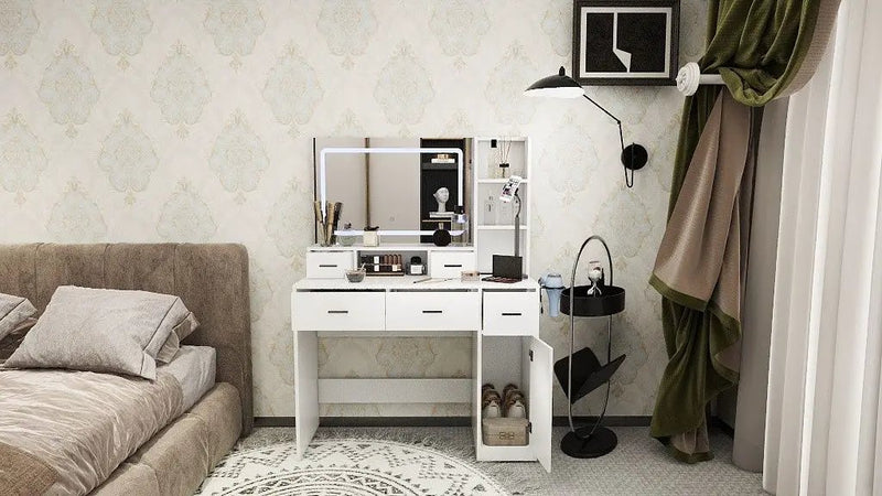 40.95" Newly Designed Smart Mirror Dressing Table With Drawers And Storage Cabinet, Dressing Table With Dressing Pad For Bedroom, Dressing Room by HouseOfZazla