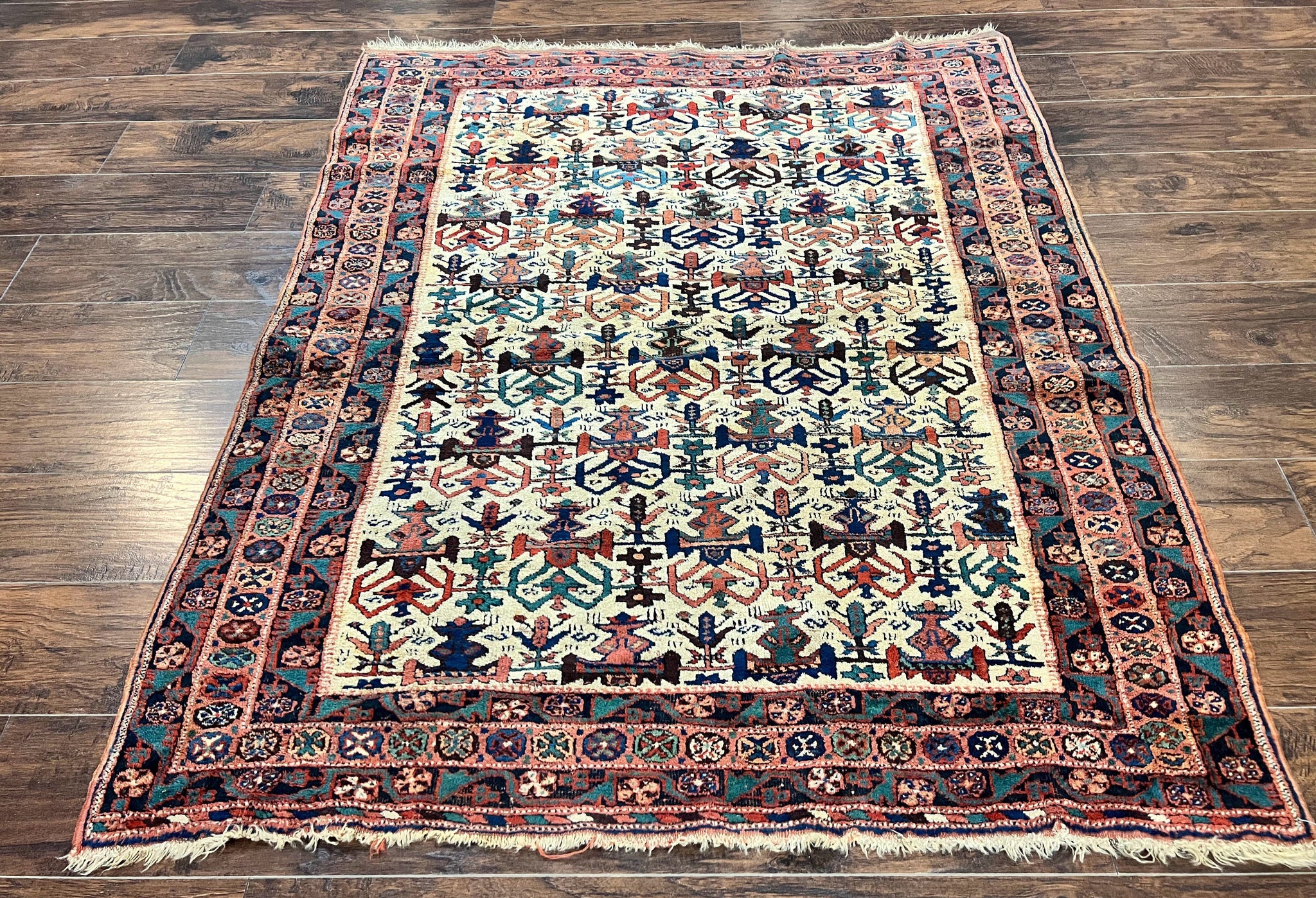 Persian Afshar Rug 5x6, Allover Repeated Motif, Wool Tribal Carpet, Handmade Semi Antique Rug by Jewel Rugs
