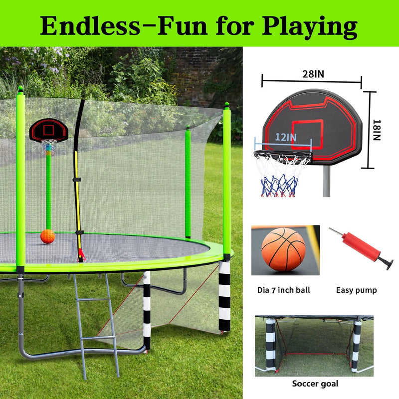 16Ft Trampoline With Basketball Hoop Pump And Ladder (Inner Safety Enclosure) With Soccer Goal by HouseOfZazla
