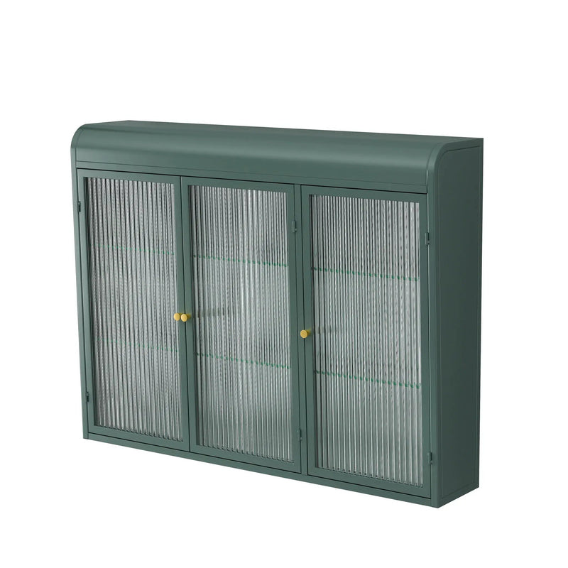 Arched Wall Mounted Cabinet, 3 Door Storage For Kitchen - Dark Green by Unique Piece Furniture