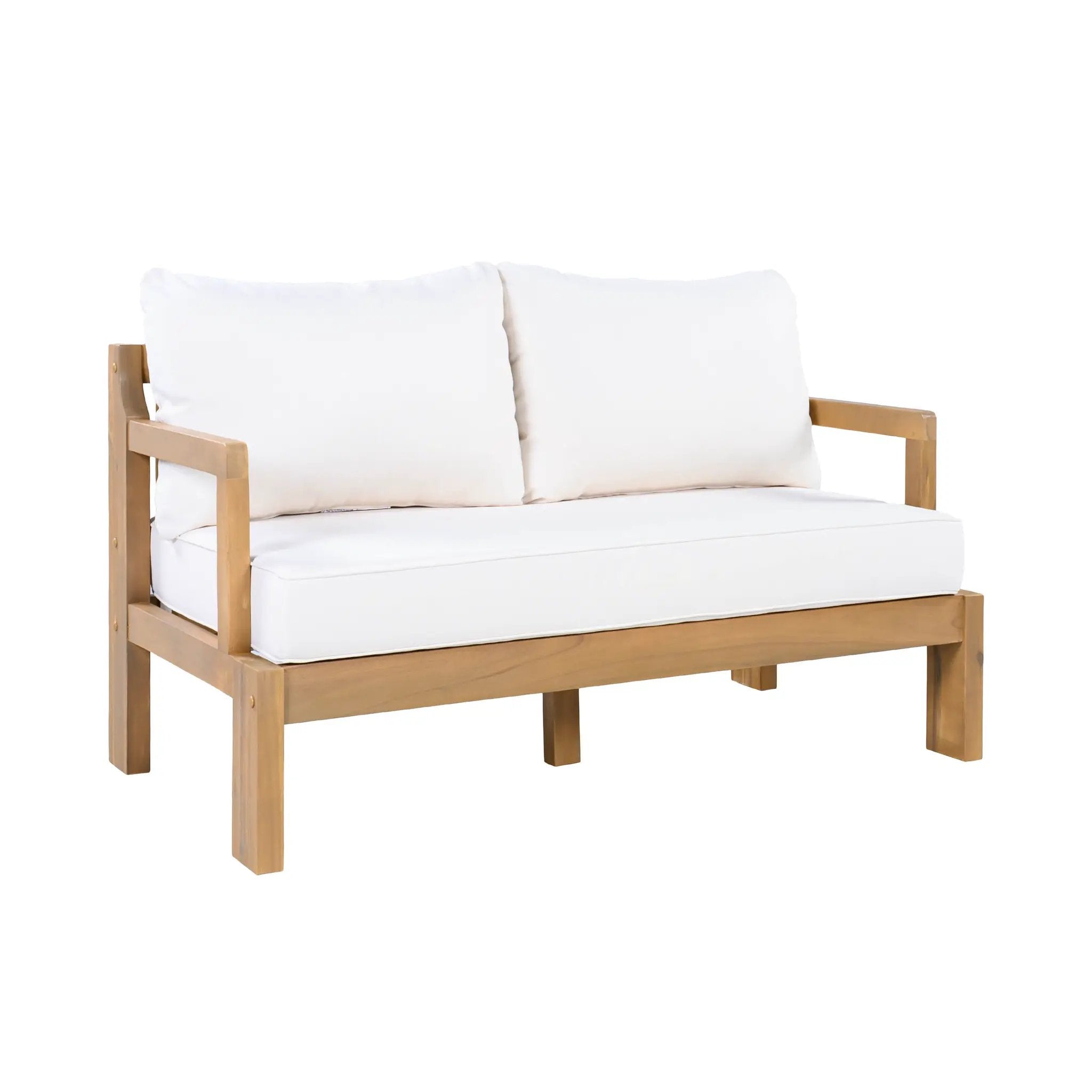 Outdoor 4-Seater Acacia Wood Patio Chat Set, Beige + Natural by HouseOfZazla