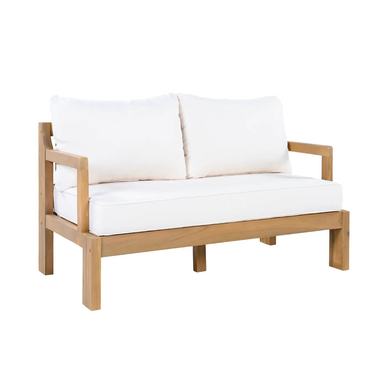 Outdoor 4-Seater Acacia Wood Patio Chat Set, Beige + Natural by HouseOfZazla