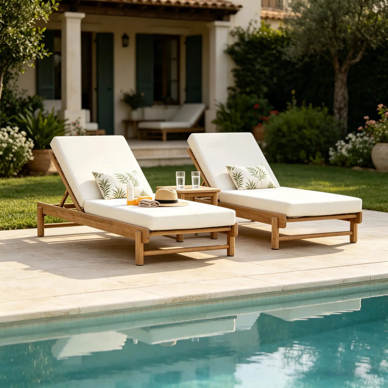 Light Teak Acacia Wood Chaise Lounge Set: 1 Frame + 1 Cushion by HouseOfZazla