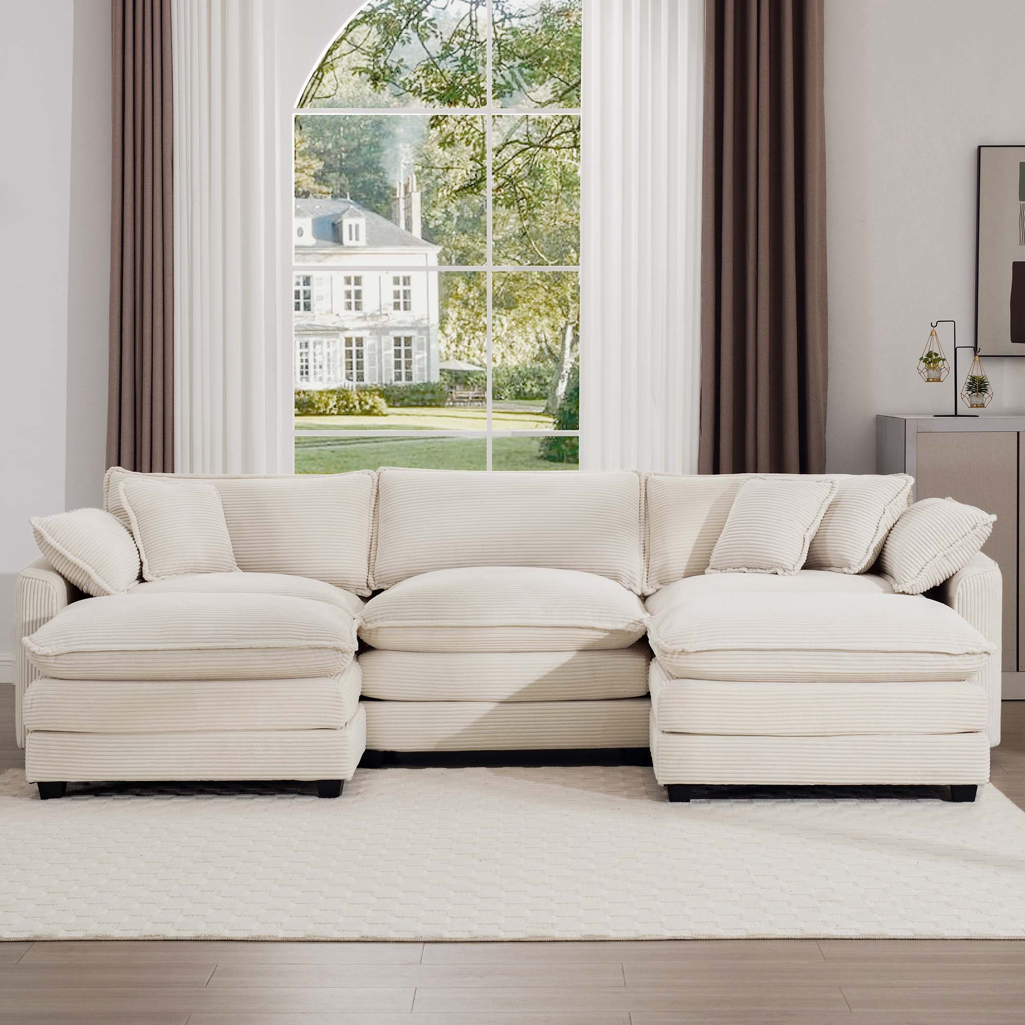 Modern Oversized Modular Cushion Sofa With Ottoman, Low Back, Deep Seating Sofa Set by Unique Piece Furniture