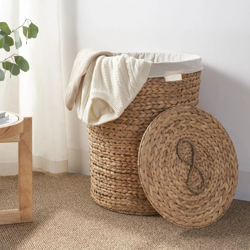 Ludmilla Round Tall Water Hyacinth Woven Wicker Laundry Hamper With Lid - For Clothes, Toys And Book Storage With Removable Liner - 18" X 18" X 23" - Natural Brown by Unique Piece Furniture