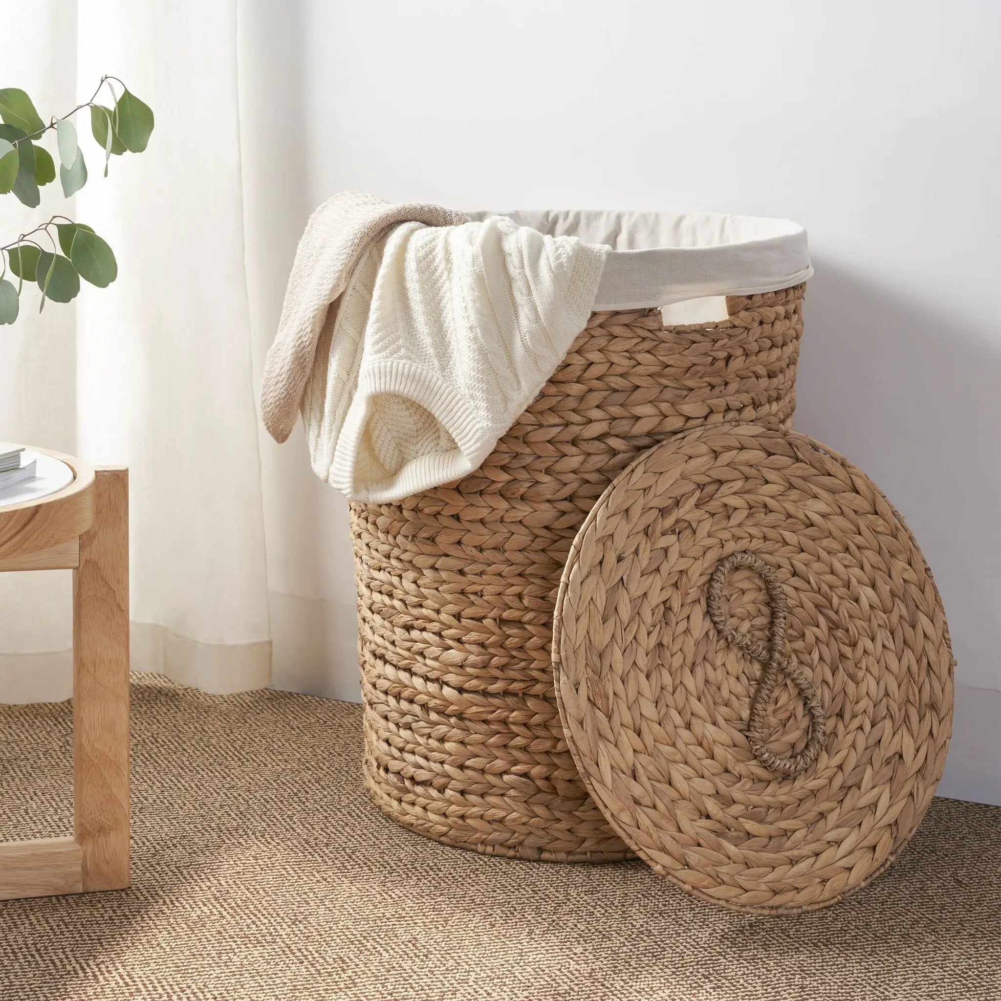 Ludmilla Round Tall Water Hyacinth Woven Wicker Laundry Hamper With Lid - For Clothes, Toys And Book Storage With Removable Liner - 18" X 18" X 23" - Natural Brown by HouseOfZazla