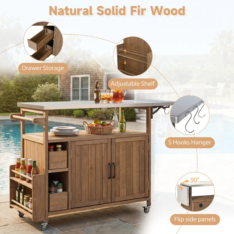 54.33' Farmhouse Rolling Outdoor Kitchen Cart by HouseOfZazla