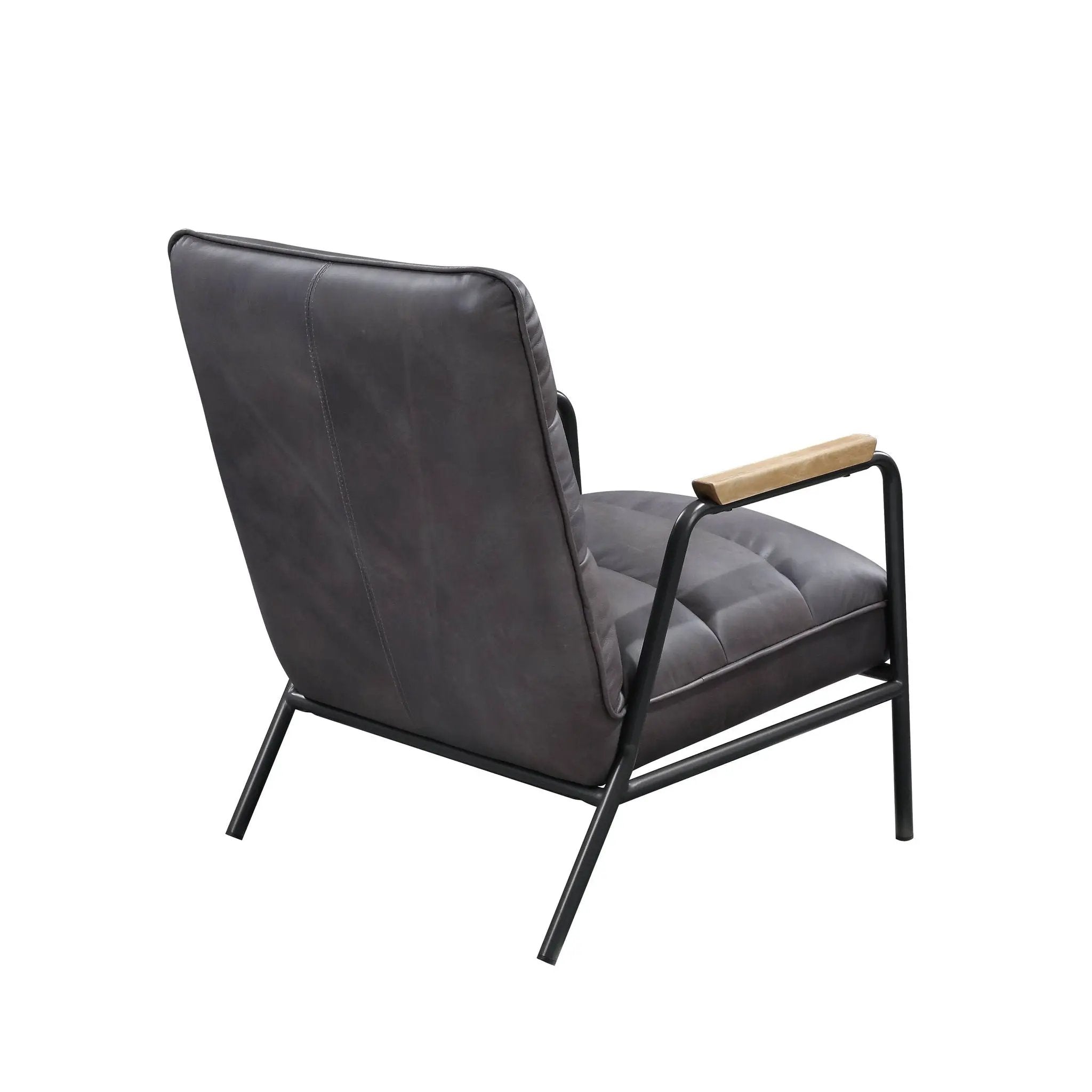 Nignu - Top Grain Leather Matt Iron Accent Chair - Gray by HouseOfZazla