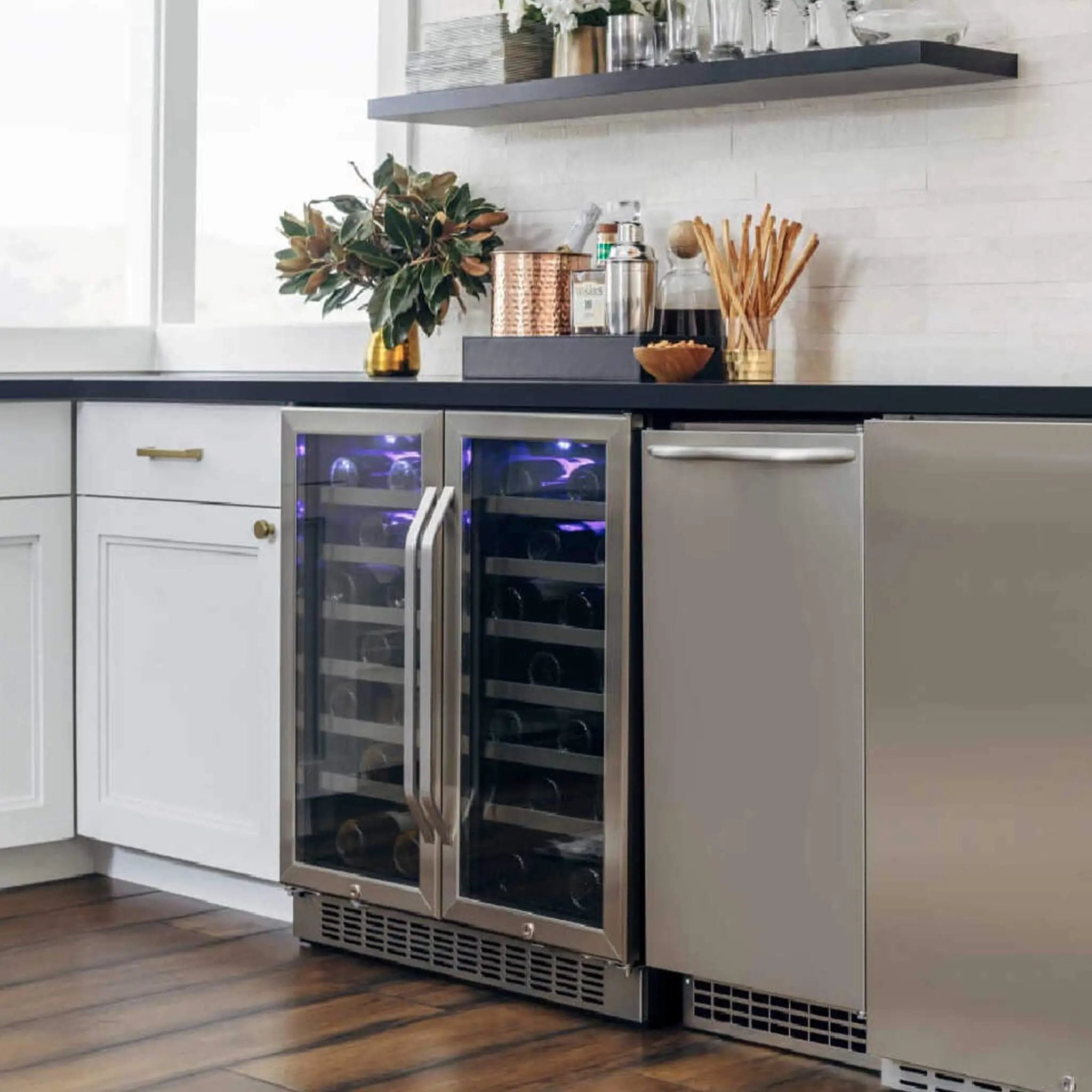 Edgestar 30-Inch Wide 56 Bottle Capacity Built-In French Door Wine Cooler With Door Locks [CWR5631FD] (SAK56381) by SAKSBY WHOLESALE