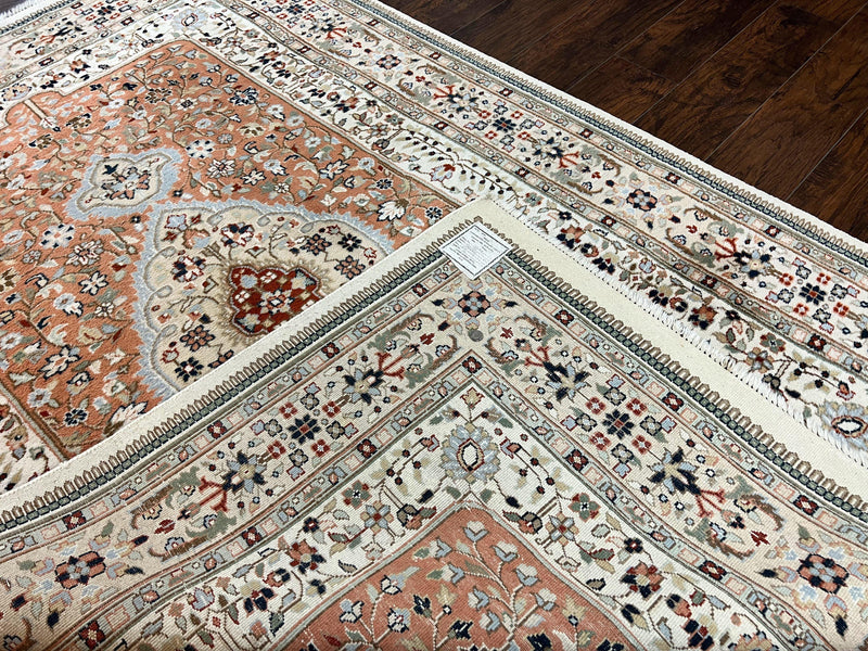 Indo Persian Rug 6x9, Wool Hand Knotted Vintage Carpet, Salmon & Ivory, Traditional Oriental Rug 6 x 9 by Jewel Rugs