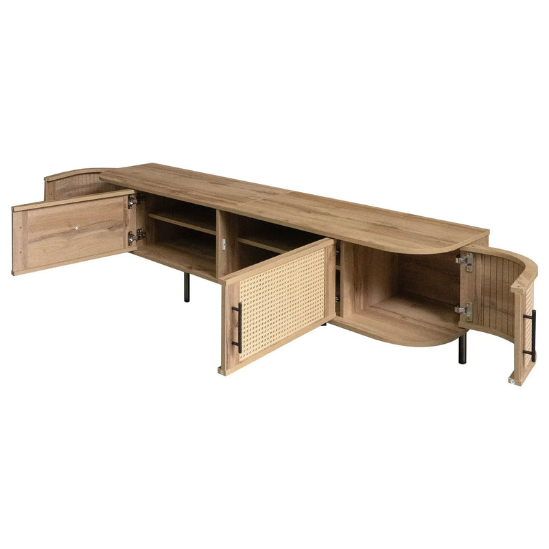 70" TV Stand With Doors, Construction For TVs Up To 80" - Natural Wood by HouseOfZazla