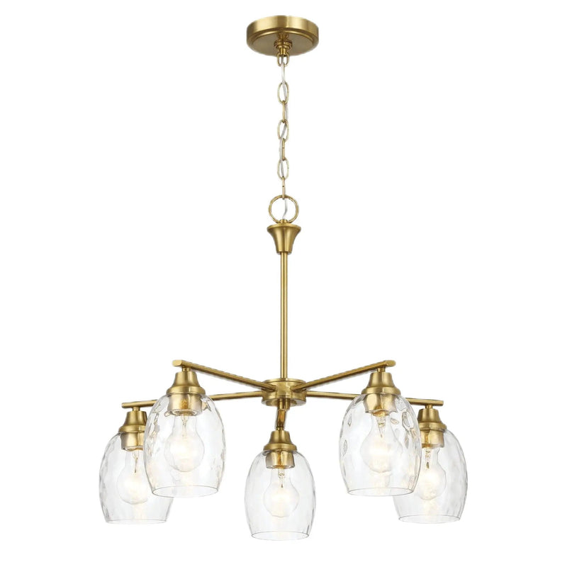 5 Lights Linear Arms With Chain Chandelier - Clear / Gold by Unique Piece Furniture