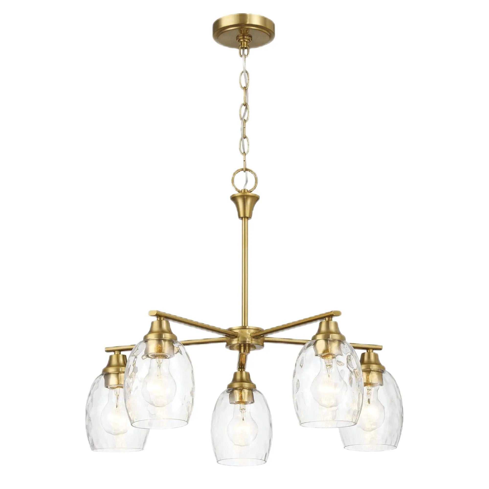 5 Lights Linear Arms With Chain Chandelier - Clear / Gold by HouseOfZazla